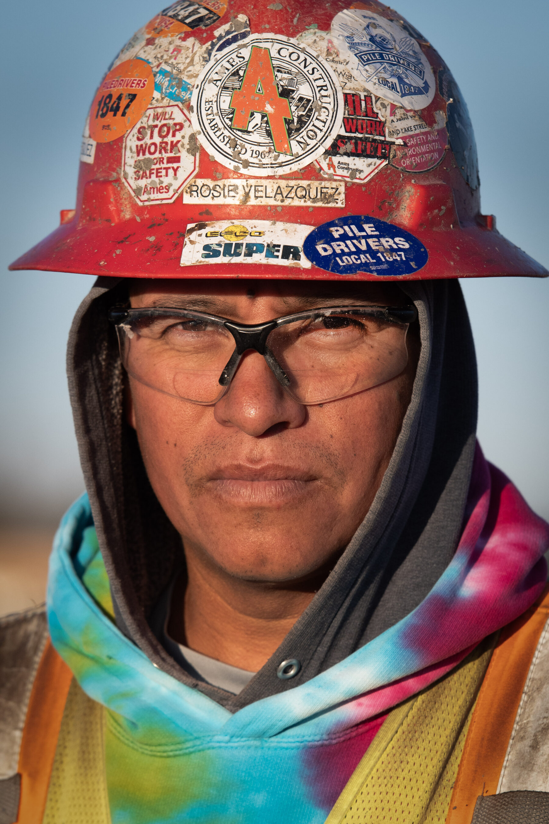 Hispanic union carpenter in cold weather